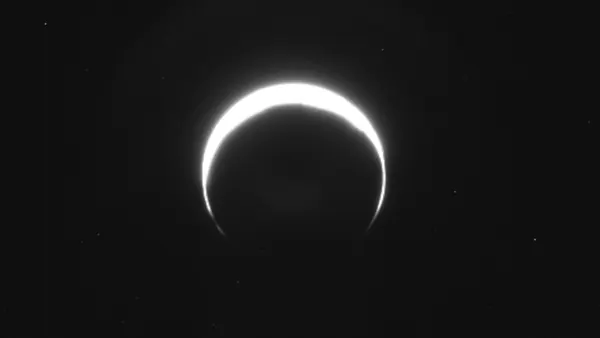 NASA Psyche Probe Captures Rare Crescent Mars Image